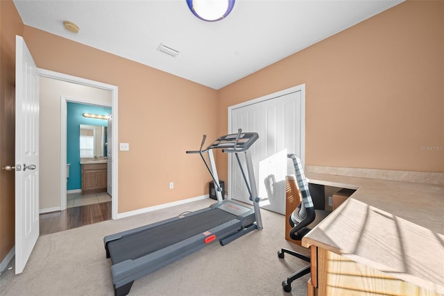 exercise area featuring carpet