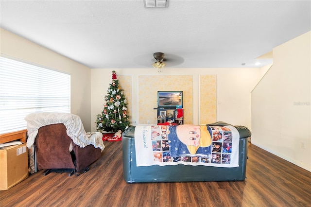 living room with dark wood-type flooring