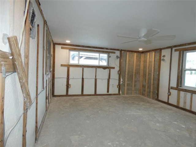 interior space featuring ceiling fan