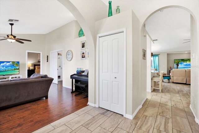 interior space featuring vaulted ceiling