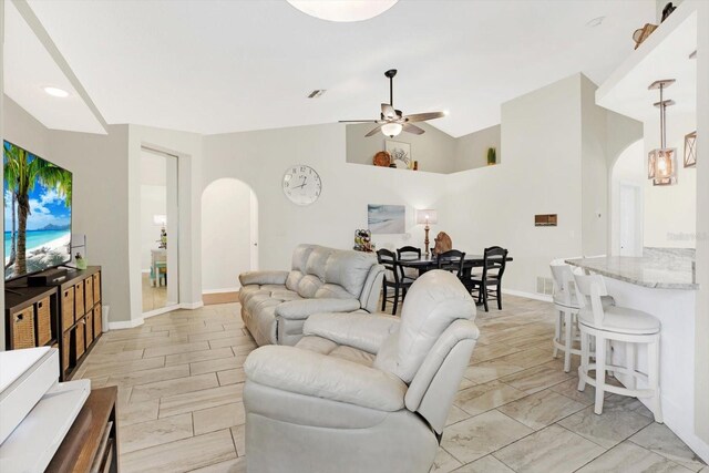 living room featuring ceiling fan