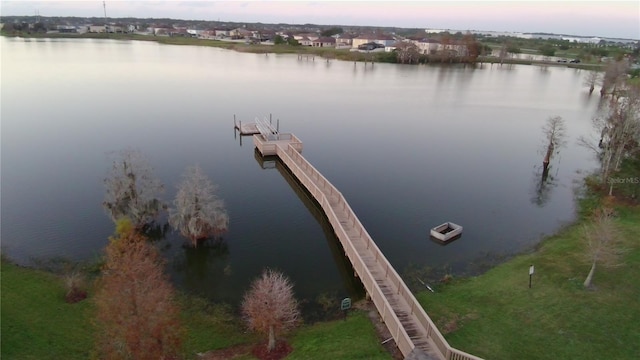 view of dock with a water view