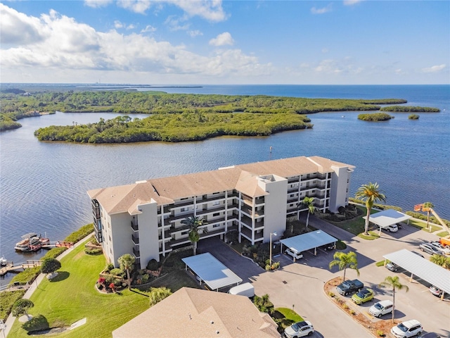 aerial view with a water view