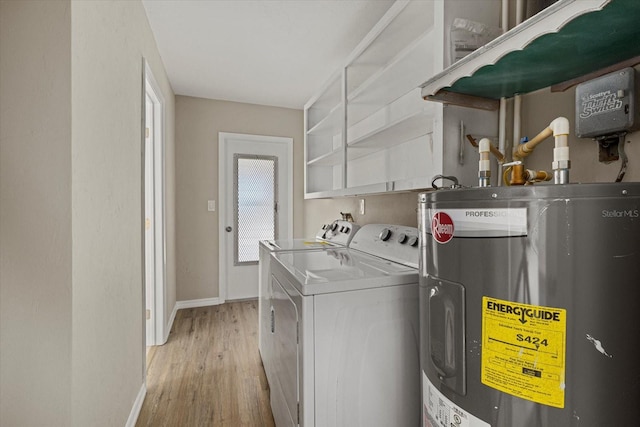 106 Aurora St E, Venice, FL 34285 - laundry area featuring laundry area, light wood-style flooring, water heater, baseboards, and washer and clothes dryer