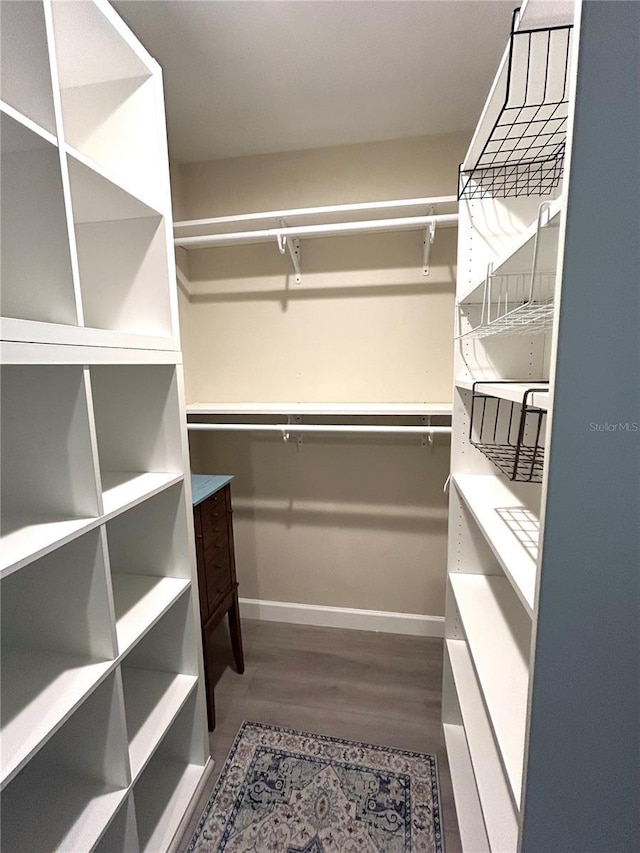 walk in closet featuring wood-type flooring