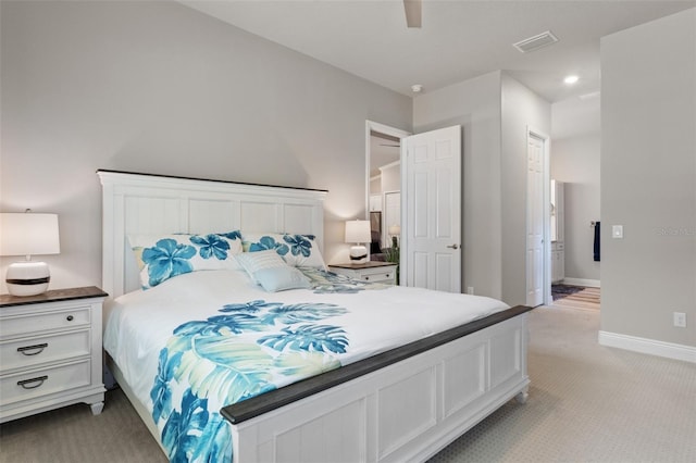 carpeted bedroom featuring a closet and ceiling fan