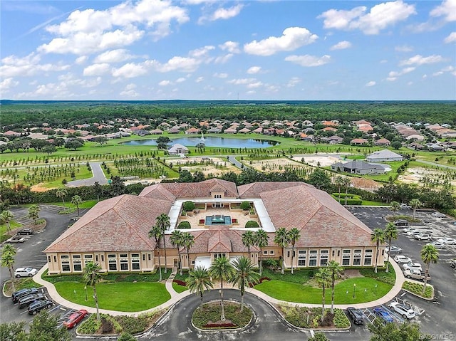 aerial view with a water view