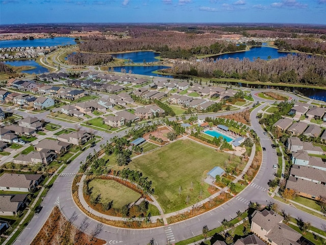 bird's eye view featuring a water view