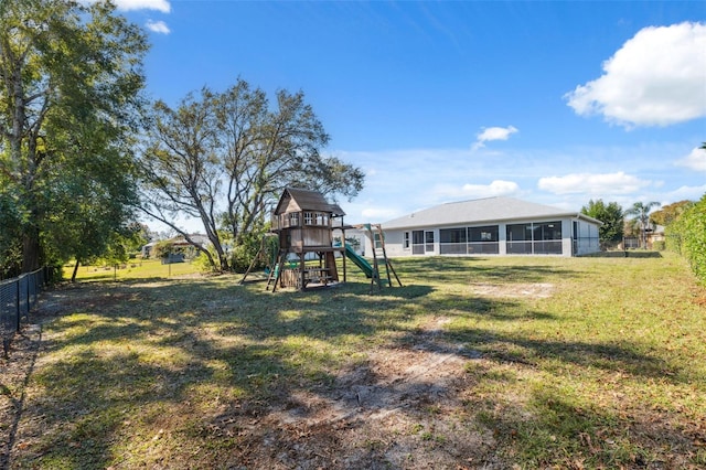 view of yard with a playground