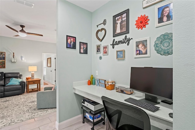 tiled office with ceiling fan