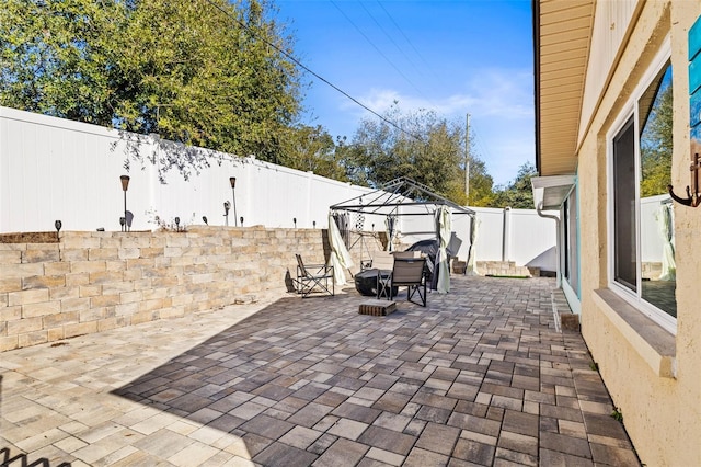 view of patio / terrace featuring a gazebo