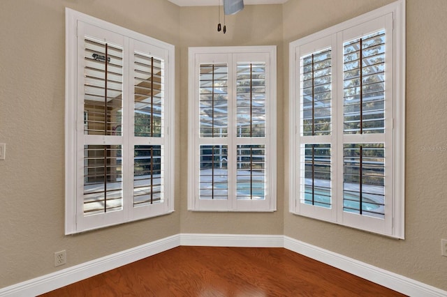 interior space featuring ceiling fan and wood-type flooring