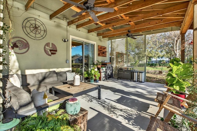 view of patio / terrace featuring outdoor lounge area and ceiling fan