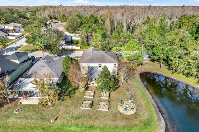 bird's eye view featuring a water view