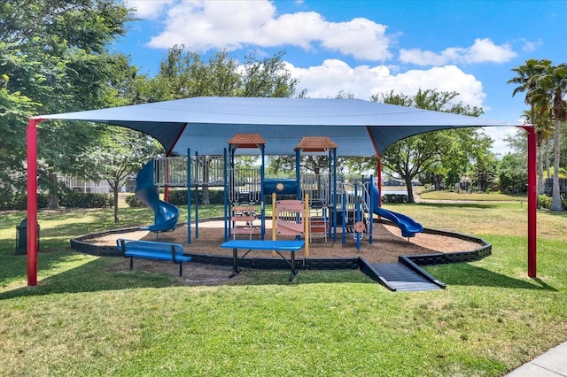 view of jungle gym with a yard