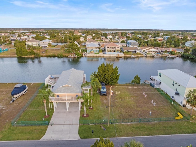 drone / aerial view featuring a water view