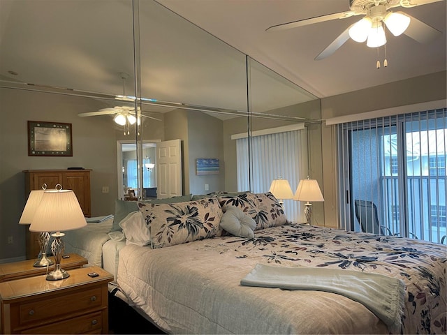 bedroom featuring vaulted ceiling and ceiling fan