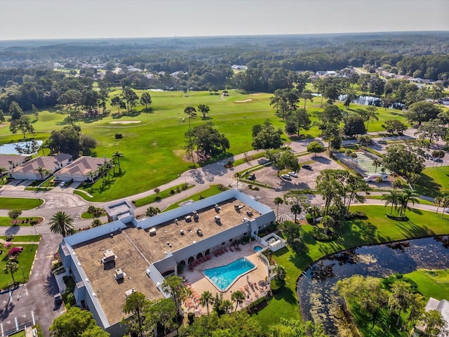 bird's eye view with view of golf course