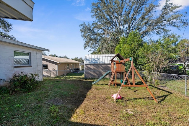 view of yard with a playground