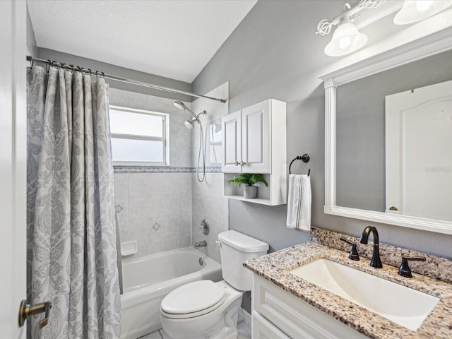 full bathroom featuring vanity, toilet, and shower / bath combo with shower curtain