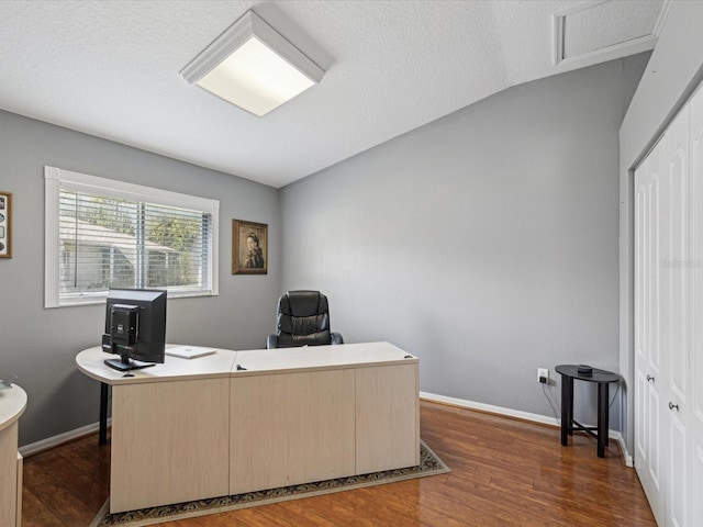 office area with dark hardwood / wood-style flooring