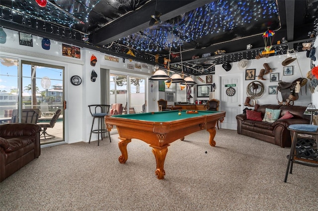 recreation room featuring carpet floors and pool table