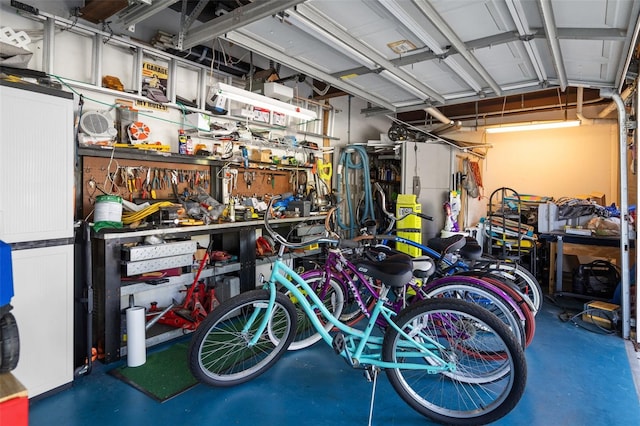 garage featuring a workshop area