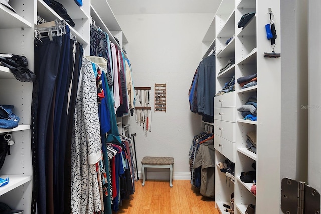 spacious closet with light hardwood / wood-style flooring