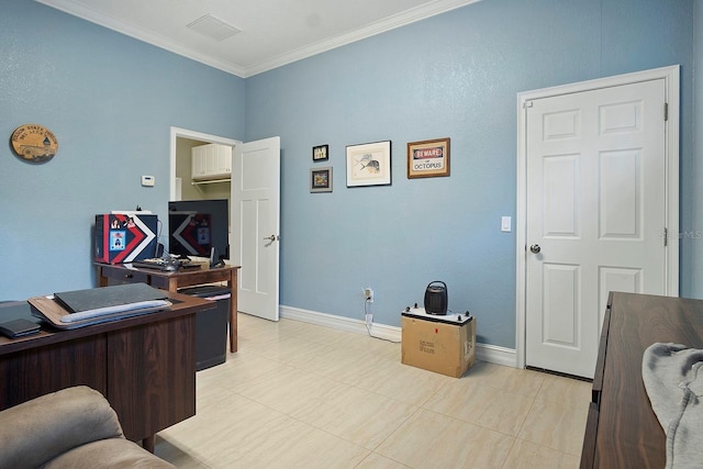 office space with crown molding