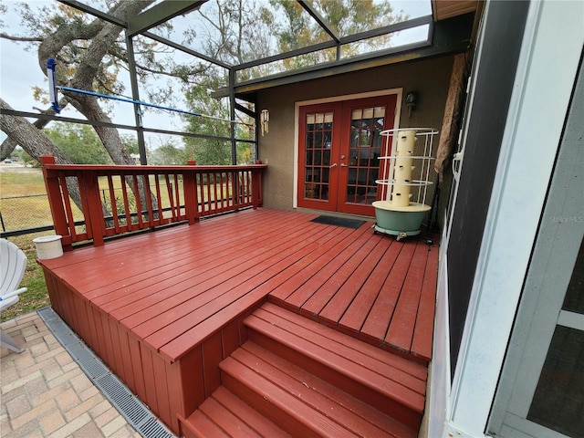 wooden terrace with french doors