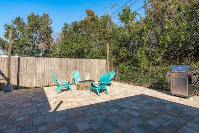 view of patio / terrace featuring a fire pit and grilling area