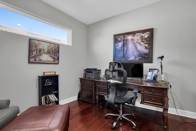 office area featuring dark wood-type flooring