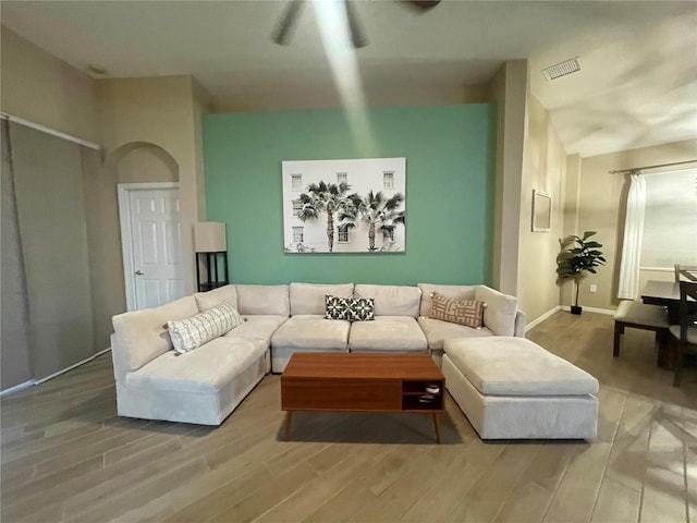 living room featuring light wood-type flooring