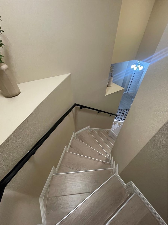 staircase featuring wood-type flooring