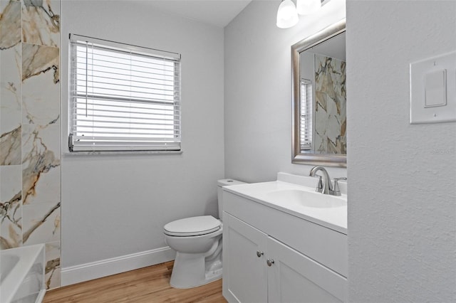 bathroom featuring vanity, hardwood / wood-style flooring, and toilet