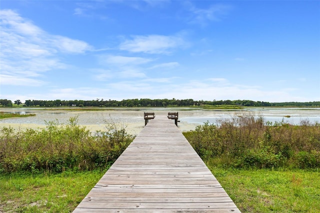 dock area featuring a water view