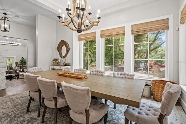 dining area with hardwood / wood-style floors