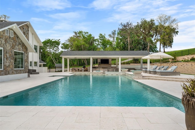 view of pool featuring a patio