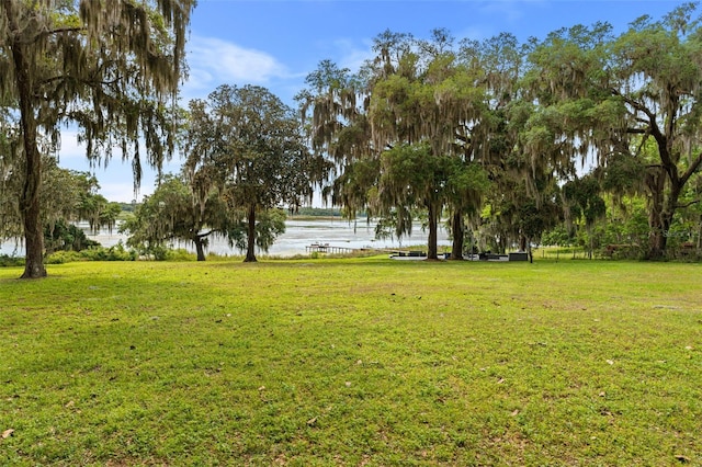 view of yard with a water view