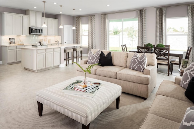 view of tiled living room