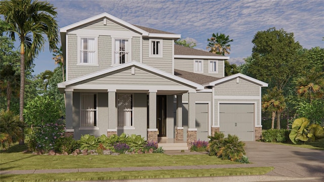 view of front of property with a front lawn and covered porch