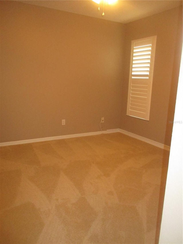 spare room featuring ceiling fan and carpet floors