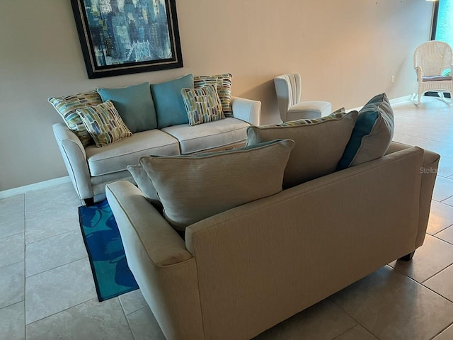 living room featuring light tile patterned floors