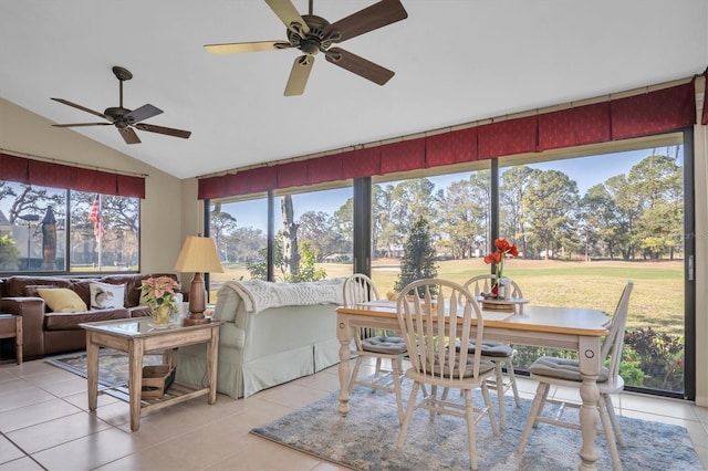 sunroom / solarium with vaulted ceiling and ceiling fan