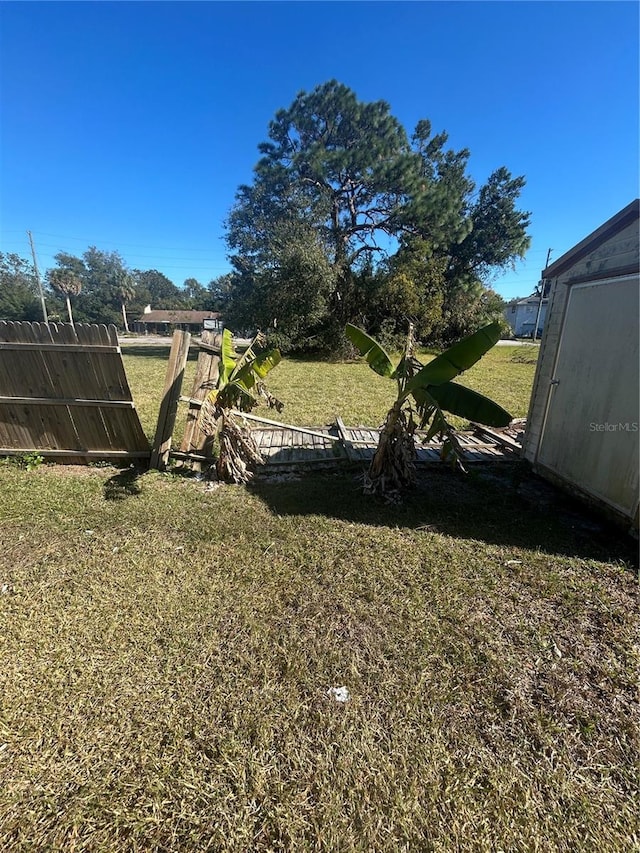 view of yard featuring a storage unit