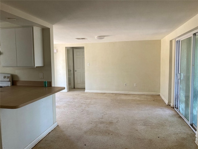 kitchen with light carpet and range