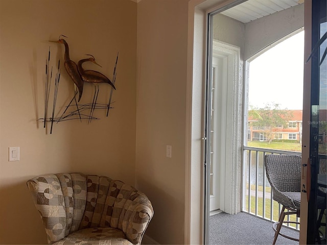 sitting room with carpet flooring