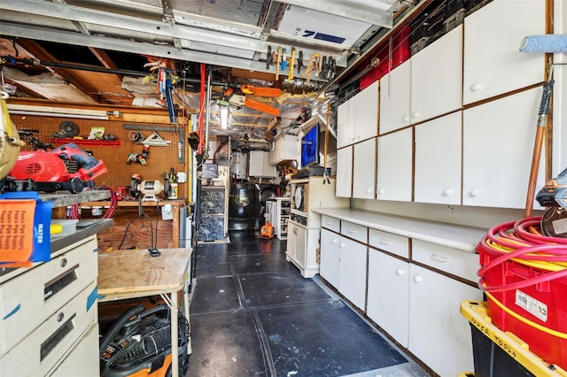 garage featuring a workshop area