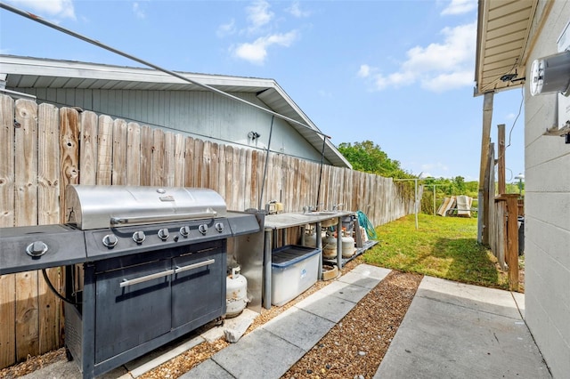 view of patio / terrace with a grill and a fenced backyard