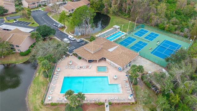 aerial view with a water view